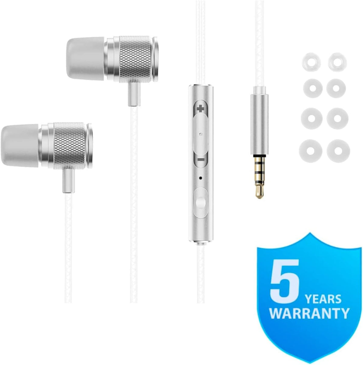 LUDOS Ultra Wired Earbuds in-Ear Headphones, 5 Years Warranty, Earphones with Microphone, Noise Isolating Ear Buds, Memory Foam for iPhone, Samsung, School Students, Kids, Women, Small Ears - White
