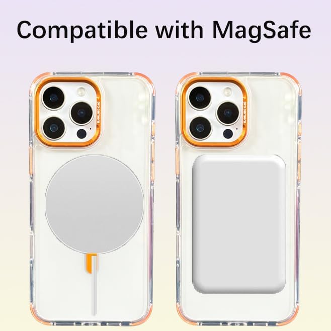 Cases for iPhone 15 Pro with 62.99 inch Lanyard Strap, Compatible with MagSafe, Classic Clear&Orange Phone Cover Non-Yellowing, Hands-Free Phone Case Drop&Shockproof, Adjustable Phone Lanyard