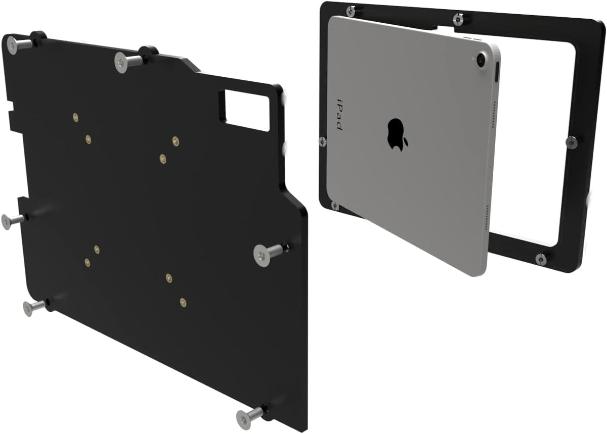 TABcare Anti-Theft Acrylic VESA Enclosure Made for Apple iPad 10 10.9" 2022, iPad 11 11" 2025 with Low Profile Wall Mount Kit & 90-Degree Angle USB C Charge Cable (Black)