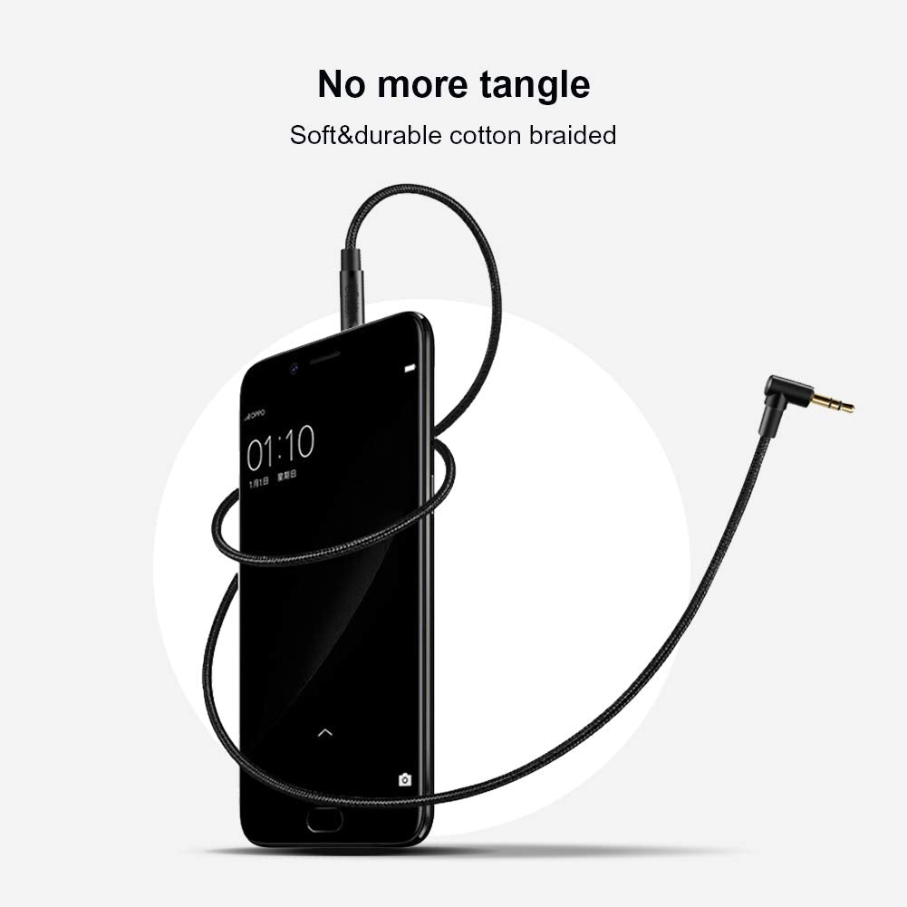 CableCreation 2-Pack 3.5mm Audio Cable 6FT/1.8m, 3.5mm Right Angle Auxiliary Stereo HiFi Cable with Silver-Plating Copper Core for Car Stereos, iPhones, Tablets, Laptops, 24K Gold Plated, Black