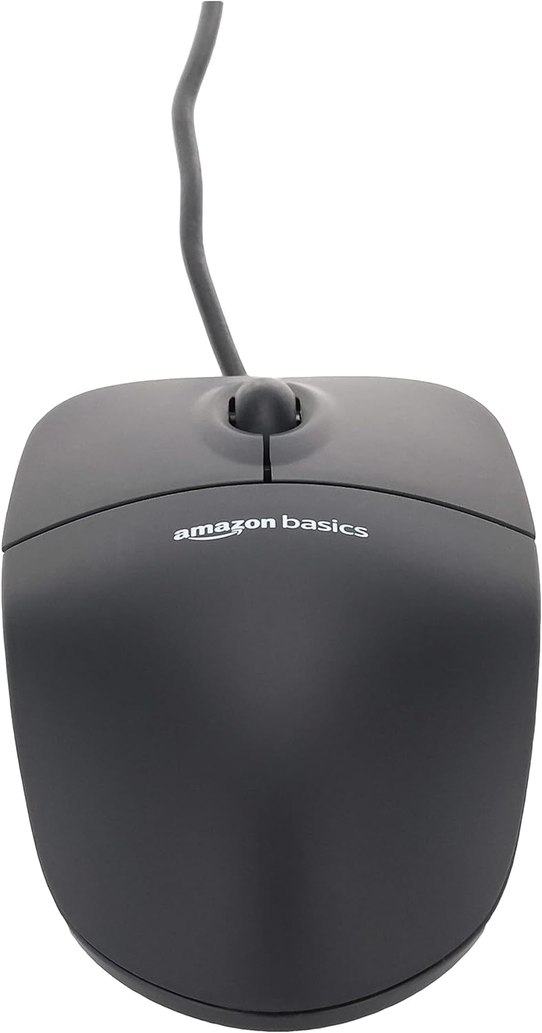 Amazon Basics 3-Button USB Wired Mouse with Scrolling and Tracking - Standard, Black