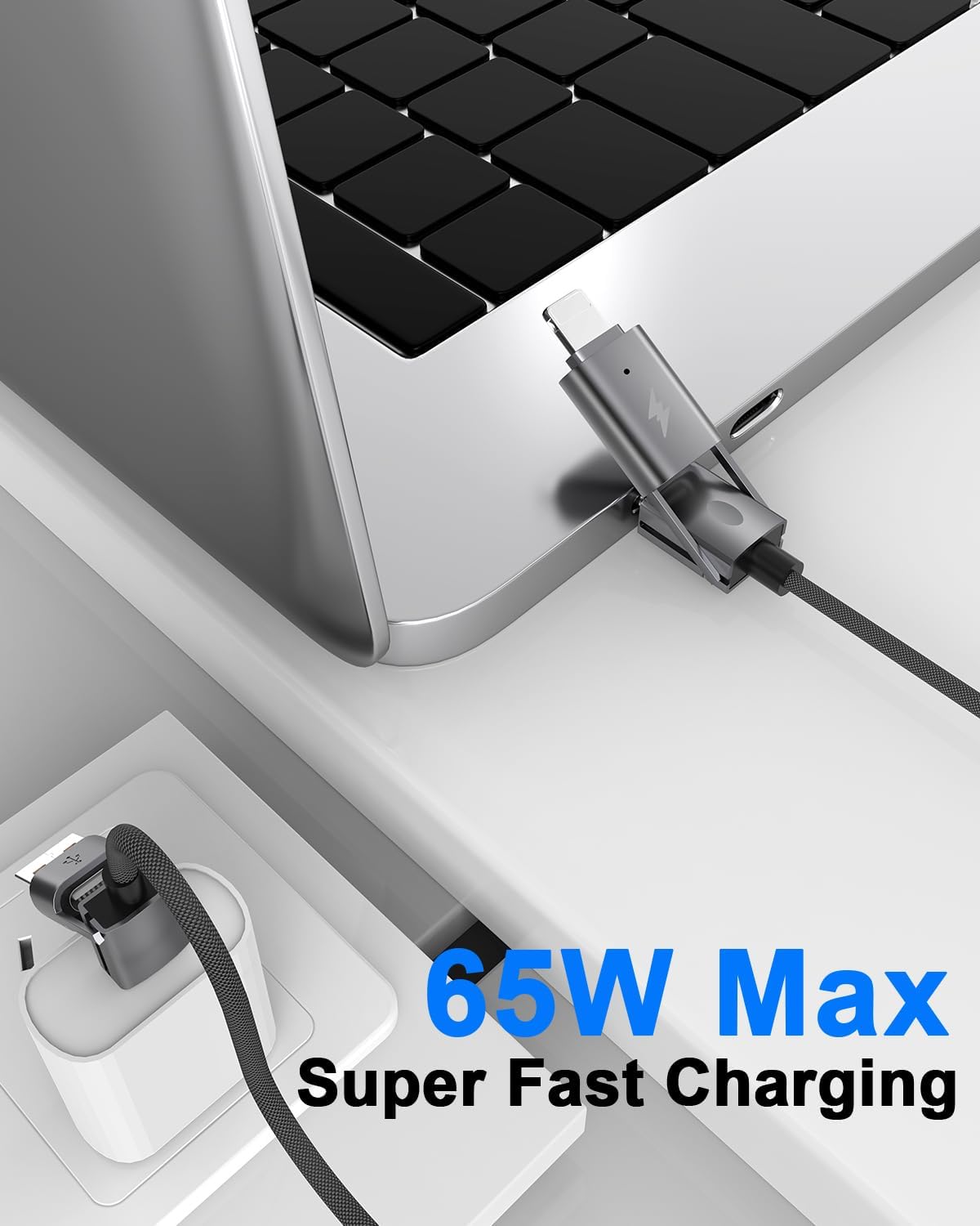 2Pack 4 in 1 USB C Cable Fast Charging PD 65W 27W Multi Charger Cord with Type C/USB A/L Port, 3FT Round Braided Dual USB-C Cable for iPhone 16 15 14 Pro Max/Samsung/i-Pad/MacBook