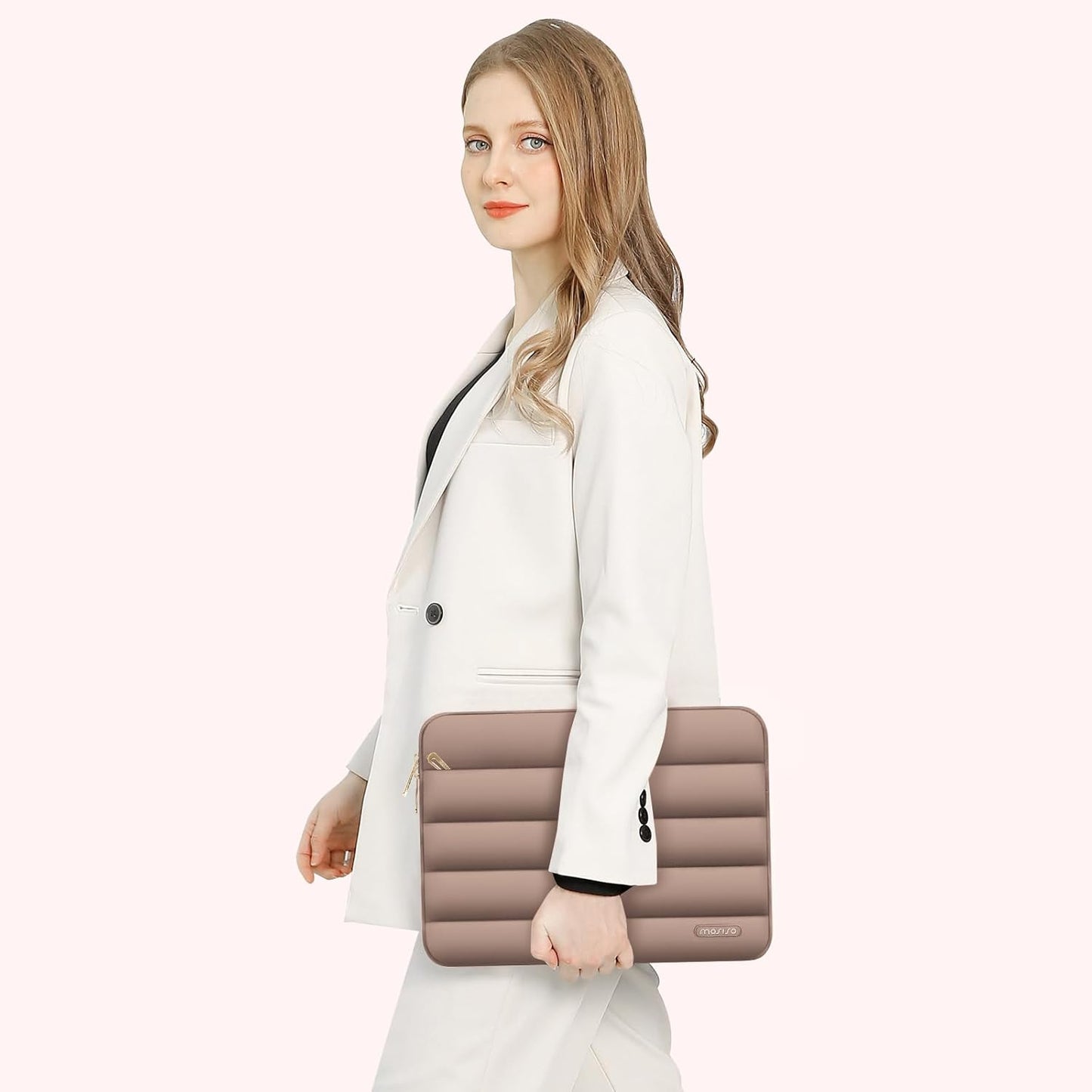 MOSISO 13.3 inch Laptop Case, 13-13.3 inch Puffy Laptop Sleeve Compatible with MacBook Air 13 13.6 M4 M3 M2 M1/Pro 13/Pro 14, HP Dell ASUS Lenovo,Polyester Horizontal Bag with Small Case, Brown