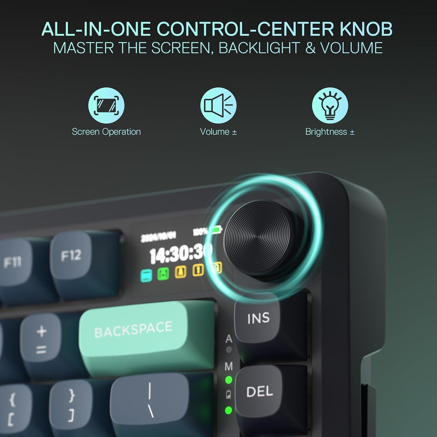 Redragon K724 PRO Wireless Gasket Gaming Keyboard w/Hype Screen & Knob, 81-Key Mechanical Keyboard, Easy-Control 1.14’’ TFT Info Display, 5-Layer Noise Dampening, Custom Linear Switch, Dark Jade Color