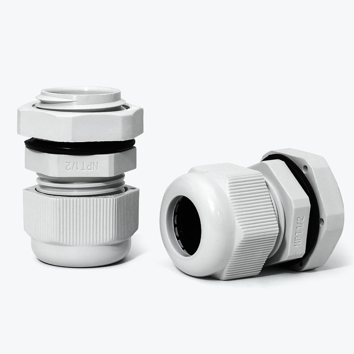 20 Pcs 1/2" NPT Nylon Cable Glands, IP68 Waterproof Adjustable Cord Grip Cable Connector Strain Relief Wire Protectors for 6-12mm Cable Diameter, Grey