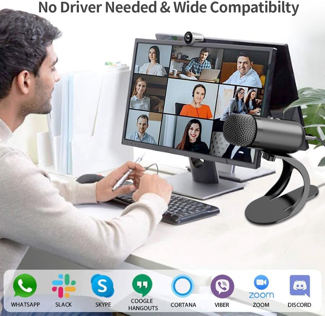 LIANGSTAR USB Computer Microphone, Podcast Mic Desktop with Mute Button for Recording Streaming, Omnidirectional Condenser, Plug&Play Stand with Volume Control for PC, Laptop, Mac, YouTube