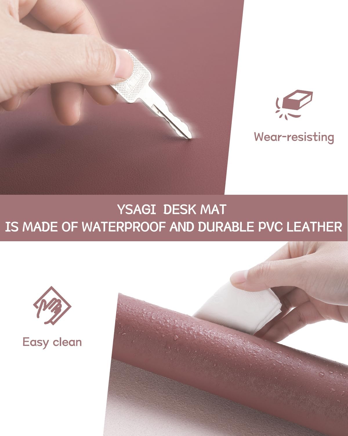 YSAGi Non-Slip Leather Desk Pad XL Size, Waterproof Laptop Computer Desk Keyboard Mat, Table Protector Blotter Mat, Large Mouse Pad for Office/Work/Home/Decor(Dark Pink, 47.2" x 23.6")-No Band