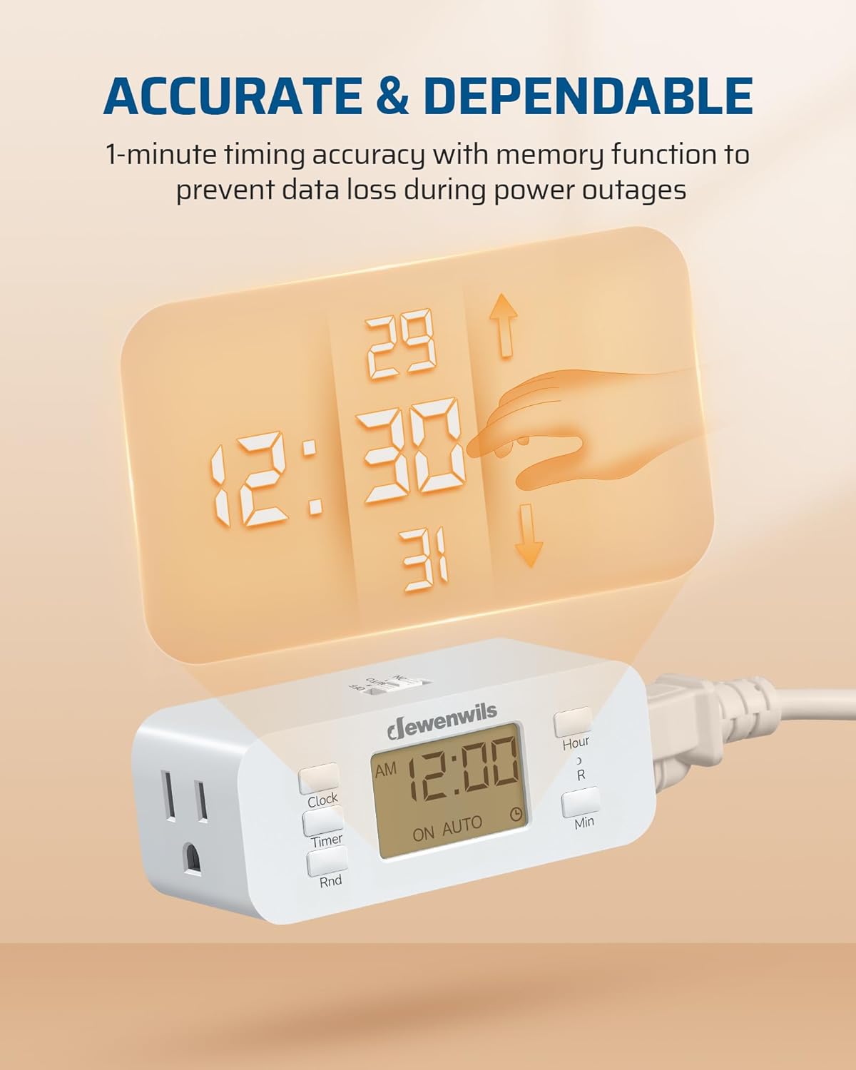 DEWENWILS 24 Hour Programmable Digital Timer Outlet, Timers for Electrical Outlets, Indoor Light Timers for Lamp Fan Aquarium, 2 Grounded Outlet, 125V/15A Resistive/1000W Tungsten, 3 Prong, 1 Pack
