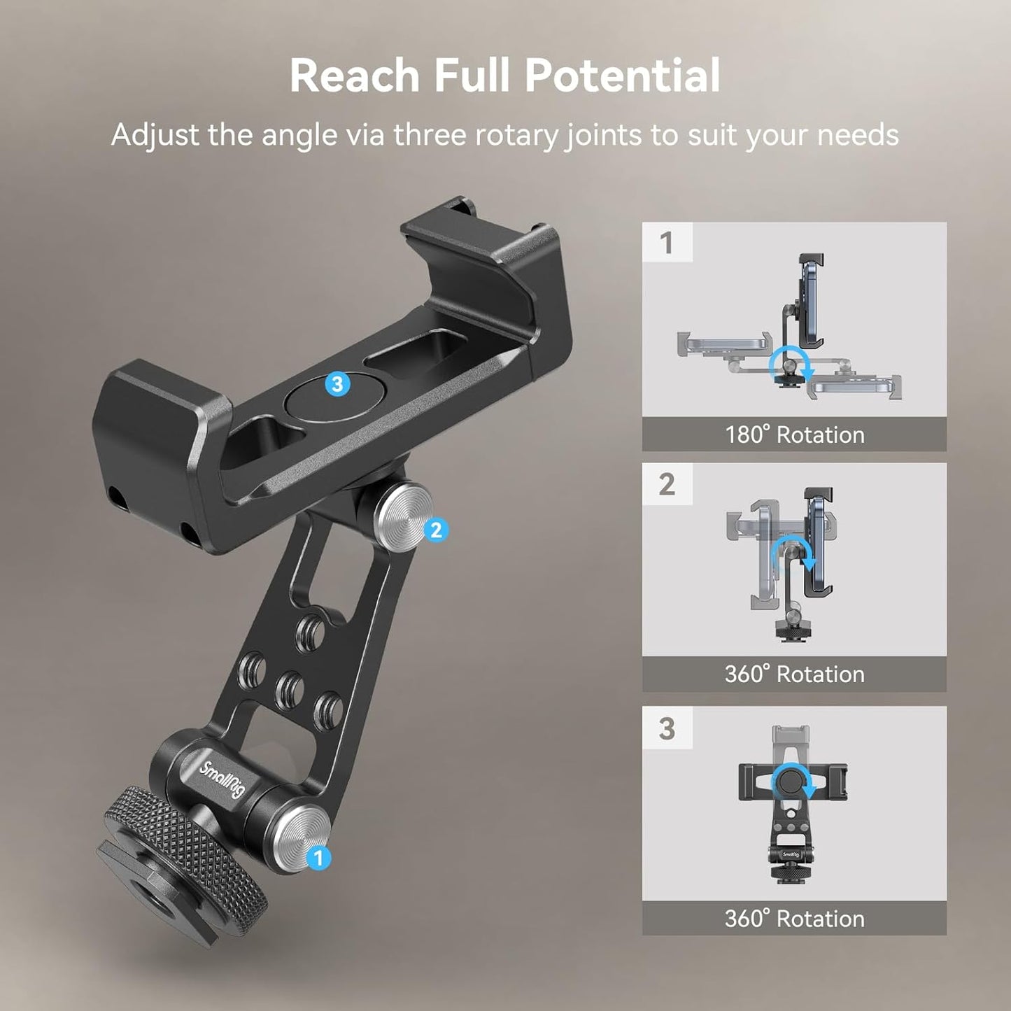 SmallRig Phone Support for DJI Stabilizers, Adjustment Phone Mount Adapter with 1/4"-20 Threaded Hole, Cold Shoe for DJI RS 4 Mini/RS 4 Pro/RS 3 /RS 3 Pro/RS 3 Mini/RS 2 / RS C2 / R S/R SC - 4301
