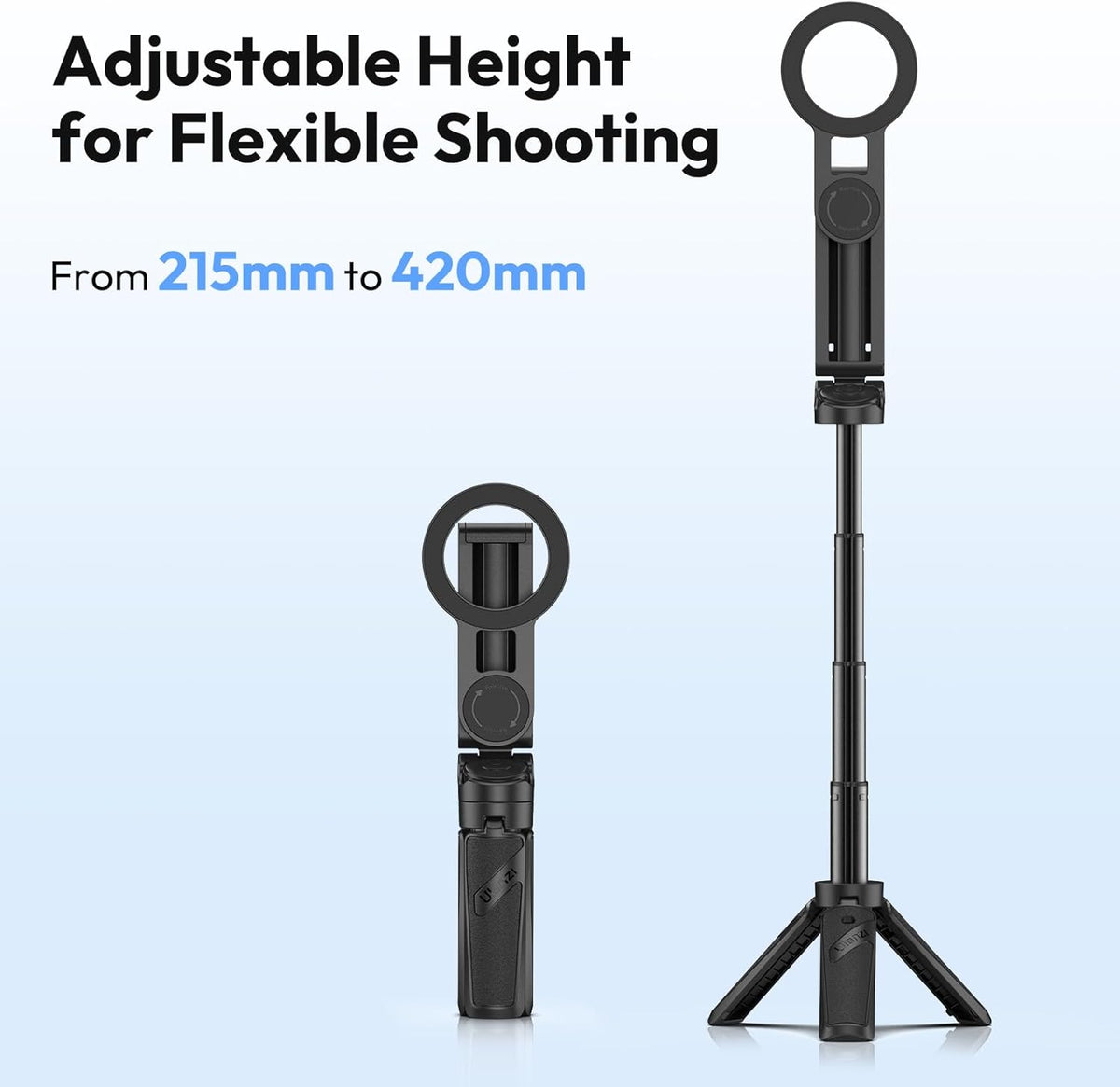 ULANZI JJ03 Magnetic Tripod for Phone with Remote Control, 3-in-1 Selfie Stick Handle Grip 360° Rotation Extendable Stand for iPhone Android Phones