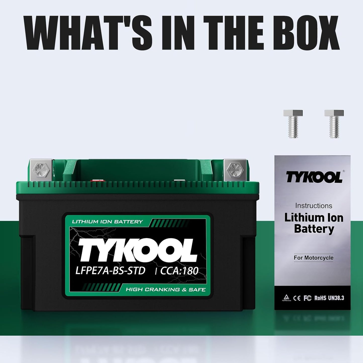 YTX7A-BS-STD 12.8V 3AH 180CCA LiFePO4 Lithium Motorcycle Battery fit for ATV,UTV, Riding Lawn Mower,Snowmobile,Scooter, Personal watercraft, Jet Ski, 4 Wheeler and more.