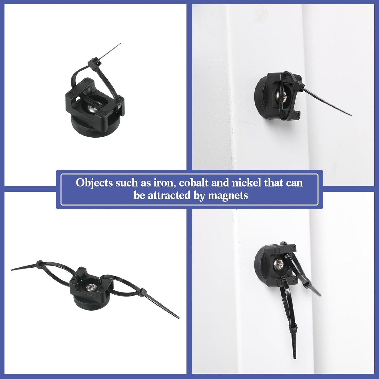 Yookeer 60 Pcs Magnetic Zip Tie Mount Base Black Magnetic Cable Clips Wire Holder Multipurpose Cable Ties Management Base Electrical Supplies for Wire (22 mm)