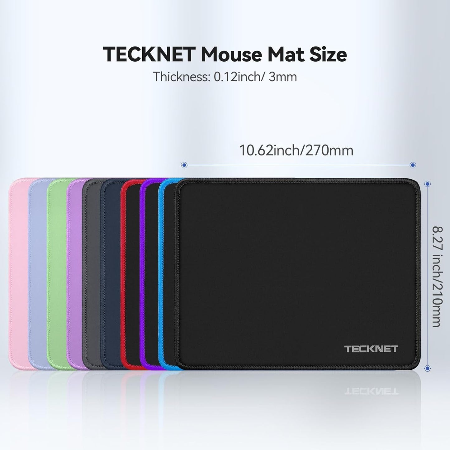 TECKNET Mouse Pad 270 x 210 x 3 mm with Anti-fray Stitchin, Waterproof Surface & Non-Slip Rubber Base with Stitched Edges Gaming Mouse Mat for Laptop,Compatible with Laser and Optical Mice - LT.Blue