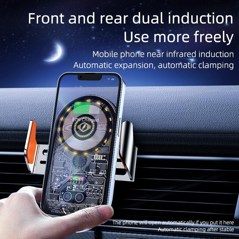 Phone Holders for Your Car with Wireless Chargre - Metal Hook Clip, Auto Clamp Air Vent Cell Phone Car Mount, Hands Free Universal Automobile Cradle Fit for iPhone Android and All Smartphones