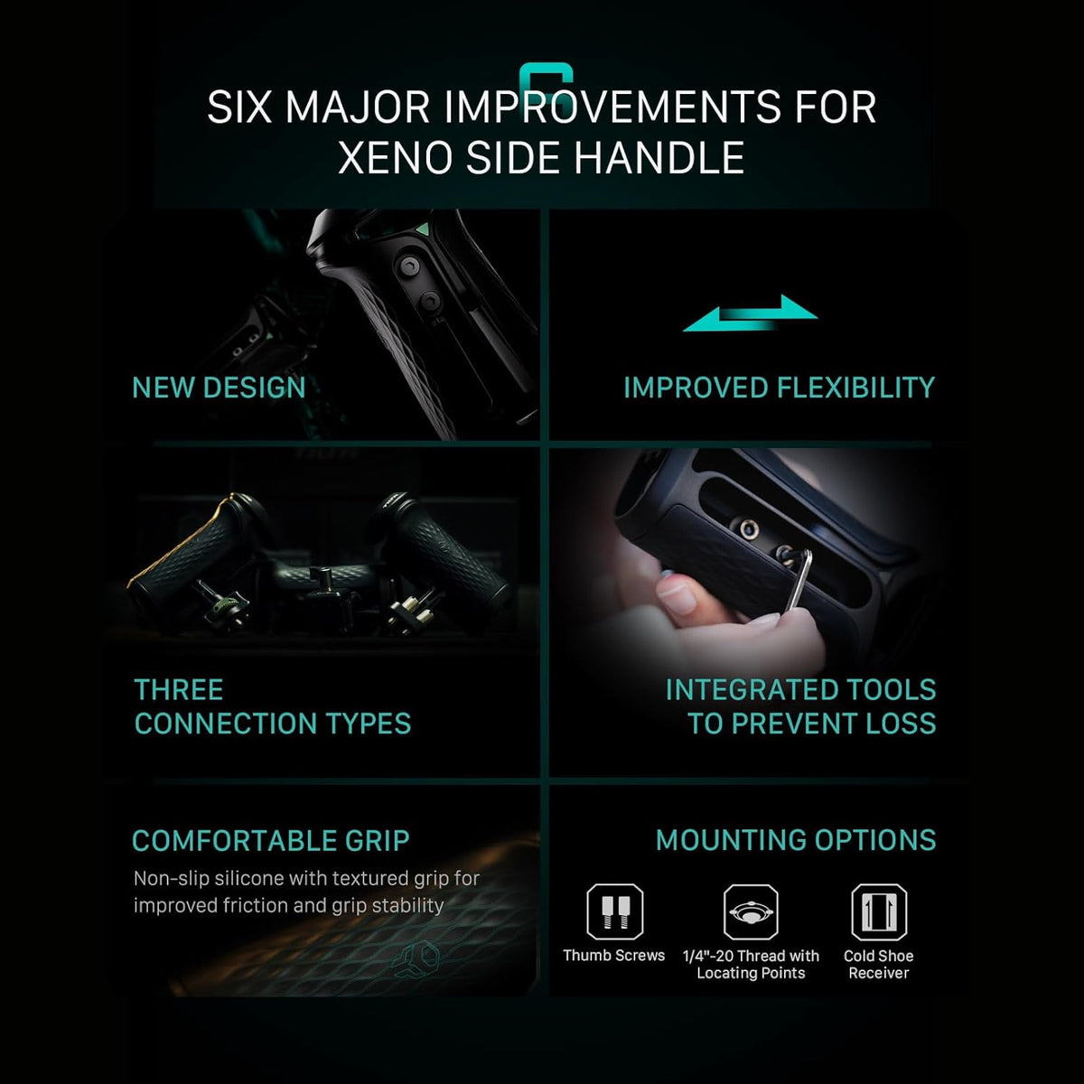 Tilta Xeno Side Handle for Filmmakers & Cameras - Black | Secure Connection & Helps Prevent Rotation | Adjustable Height | Textured Silicone Grip | Convenient Assembly (NATO)