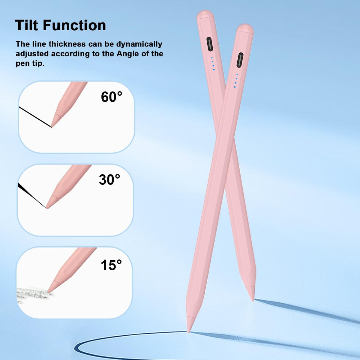Stylus Pen for iPad 9th&10th - Type-c Charging Pencil for ipad Palm Rejection Active Pen Compatible with (2018-2025) Apple iPad 6/7/8/9/10/11(A16), Air 3/4/5/M2/M3, Mini 5/6, Pro 11"/12.9"/M4(Pink)