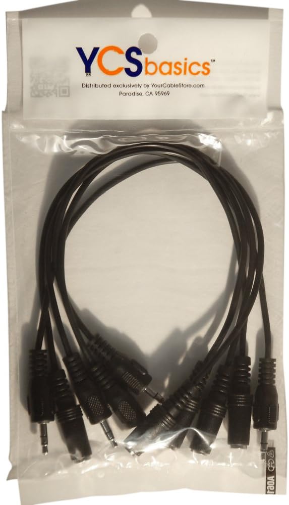 5 Pack of YCS Basics 1 Foot 3.5mm Headphone Extension Cables