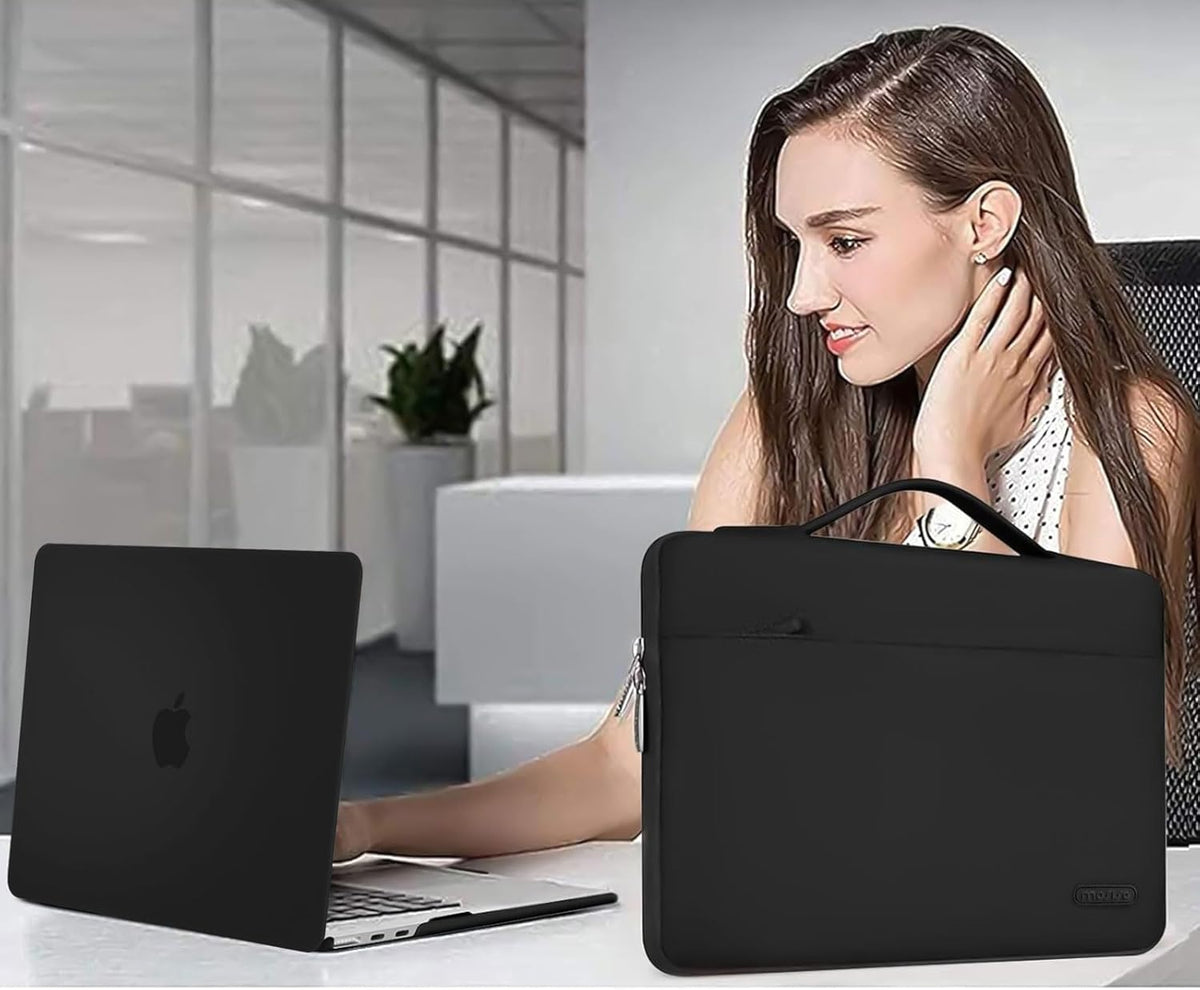 MOSISO Compatible with MacBook Air 13 inch Case 2025 2024 2023 2022 M4 A3240 M3 A3113 M2 A2681, Hard Shell&Sleeve Bag&Keyboard Skin&Webcam Cover&Screen Film for MacBook Air 13.6 inch, Black