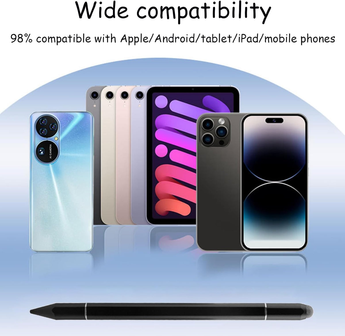 Stylus Pens for iPad, Luntak 3 in 1 Ballpoint Pen, Fiber Tip & Clear Disc Capacitive Stylus iPad Pencil for Apple iPhone/iPad Pro/Mini/Air/Android/Microsoft/Surface All Capacitive Touchscreen - Black