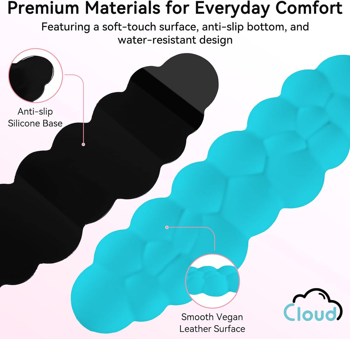 Cloud Wrist Rest for Computer Keyboard, 4-in-1 Memory Foam Leather Cloud Keyboard Wrist Rest and Mouse Pad Set with Ergonomic Support for Arm and Palm Cushion, Gaming/Work Setup, Scuba Blue