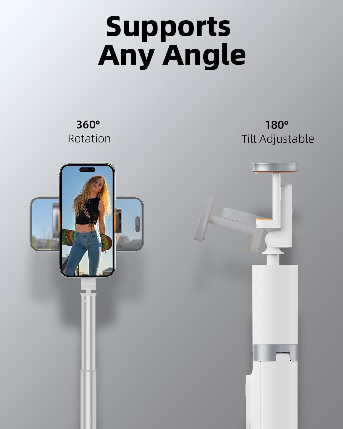 TODI 63" Phone Tripod, Extendable Selfie Stick with Wireless Remote and Phone Holder, Portable All-in-1 Cell Phone Tripod Stand for Video Recording, Compatible with iPhone/Android (White)