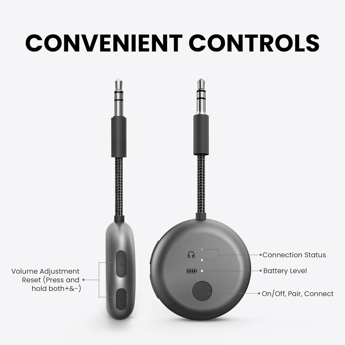 Avantree SoundJet R1 – Airplane Bluetooth Adapter for Headphones & AirPods, aptX Adaptive, Qualcomm Chipset, 20H Battery, Wireless Audio Transmitter for in-Flight Travel Essentials - Metallic Black