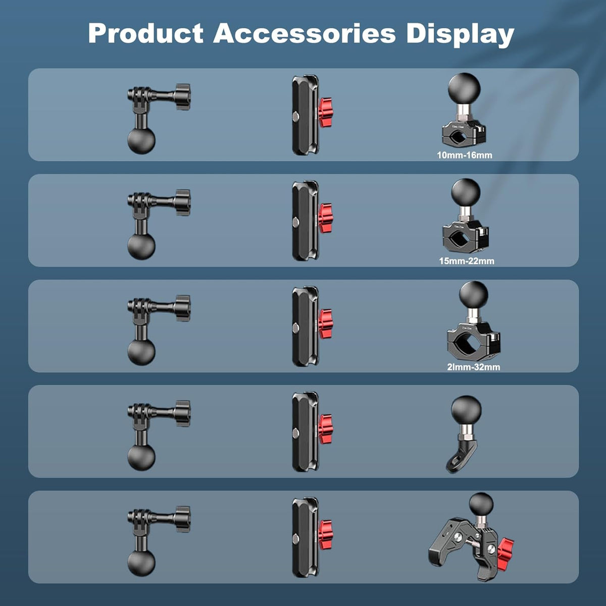 Clamp Mount for Action Camera, Super Camera Clamp Mount with Double Ball Head Magic Arm Fit for DJl,Go pr0, lnsta36o X5 X4 X3,Motorcycle Rearview Mirror Mounts & Aluminum Alloy - 360°Rotating, 78004