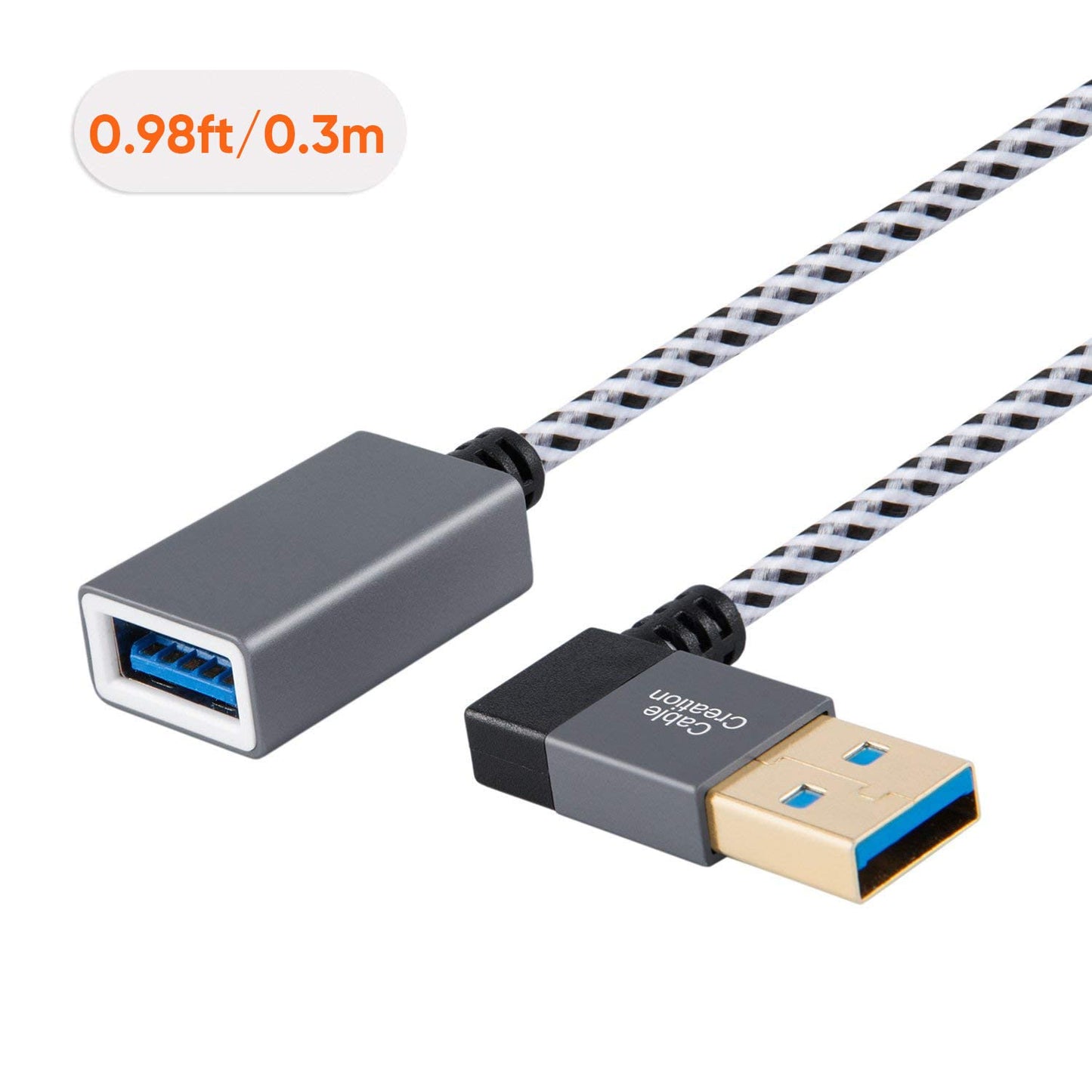 CableCreation Short USB 3.0 Extension Cable Right Angle 1FT, 90 Degree Male to Female Extender Cord for Flash Drives, Keyboard, Scanners, VR,PlayStation, 0.3M Space Grey