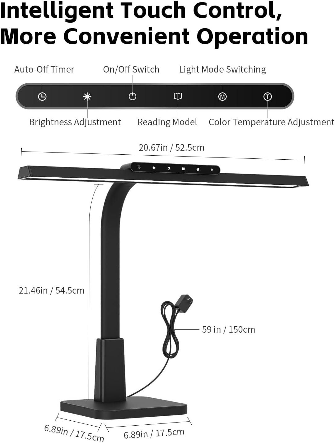 LED Desk Lamp for Home Office with Base, Dimmable Eye-Caring Computer Light with Memory & Timer Functions, Flexible Gooseneck Touch Control Architect Desk Light for Reading, Study, Workbench (Black)