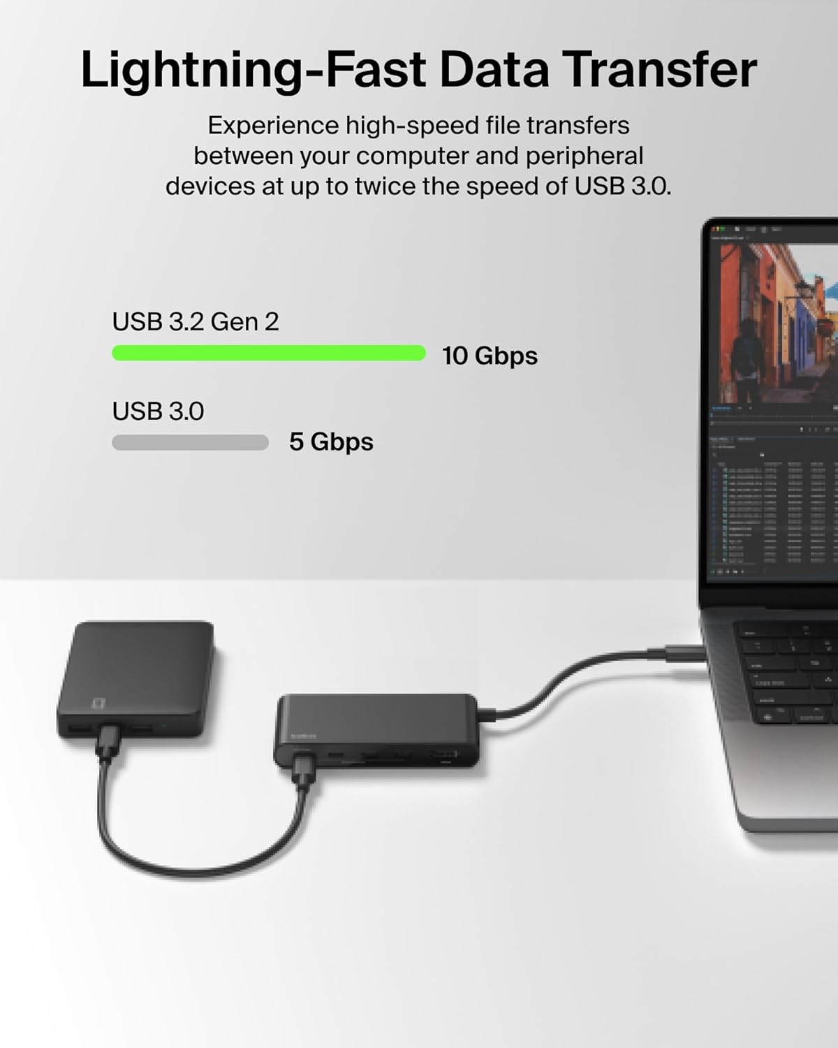 Belkin USB C Hub, 5-Port Hub w/ 4K HDMI Display @ 60Hz, 100W Power Delivery, Fast Data Transfer 10Gbps, USB C Multiport Adapter - Compatible with MacBook, iPad Pro, Chromebook, & More