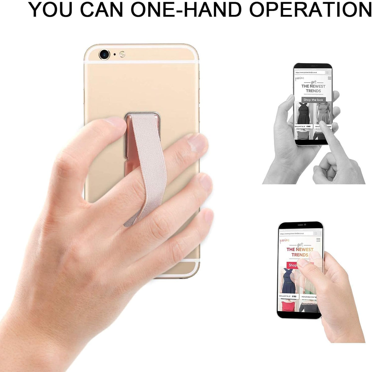 Phone Strap, CISID 4 Pcs Phone Finger Holder Back of Phone Grip with Stand Suitable for iPhone Samsung and Most Smartphones(Black Black Silver Rose Gold 4PCS)