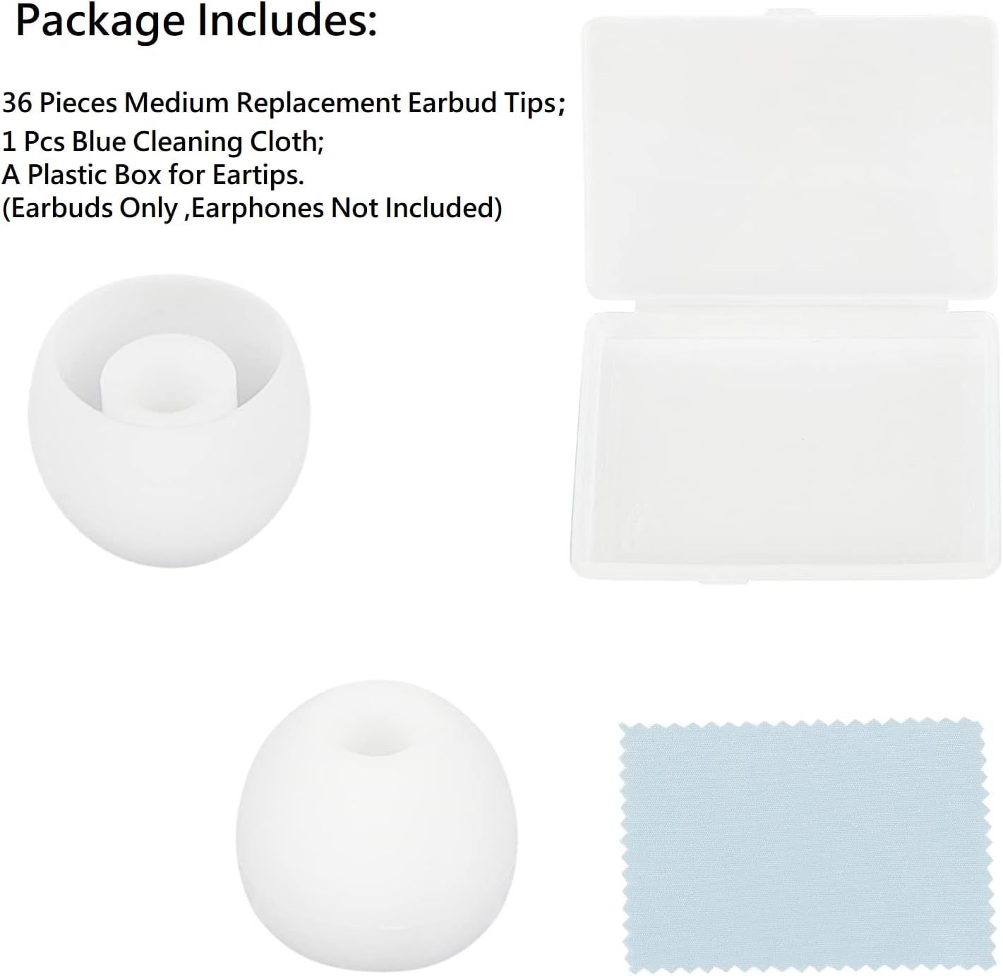 36 Pieces Medium Earbud Tips Soft and Comfortable Ear Bud Replacement Pieces Silicone Fit Most in-Ear Headphones,Inner Hole 3.8mm -5.5mm,Medium White Earbud Replacement Tips