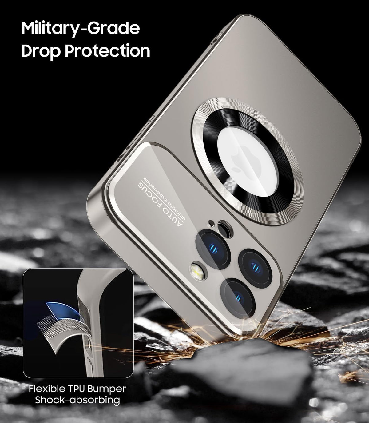 Magnetic for iPhone 16 Pro Case, Compatible with MagSafe, Built-in Camera Lens Protector, Logo View, Military Grade Drop Proof Phone Cover, Titanium Gray