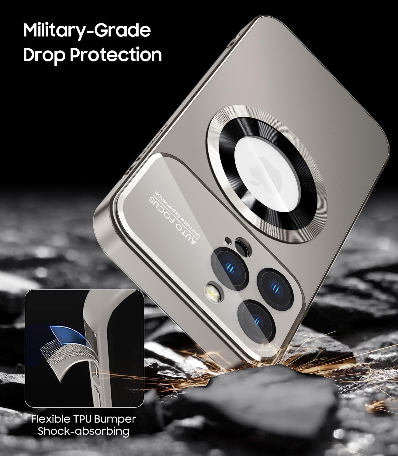 Magnetic for iPhone 12 Pro Case, Compatible with MagSafe, Built-in Camera Lens Protector, Logo View, Military Grade Drop Proof Phone Case Cover, Titanium Gray