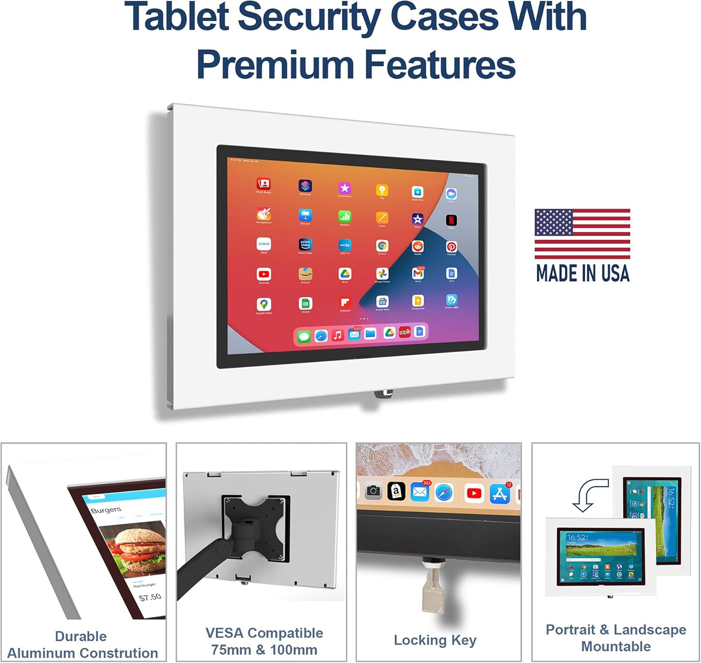 TABcare Locking Security Metal Case for Apple iPad 10 10.9" 2022, iPad 11" 2025 Tablet for Kiosk, POS, Store, Show Display (White)