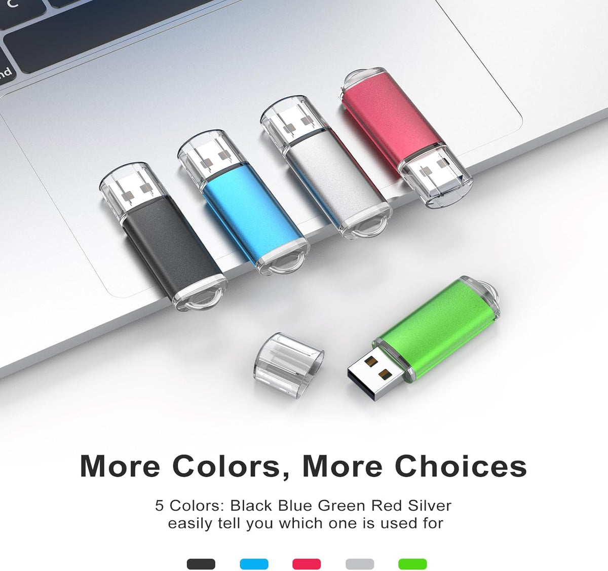 TOPESEL 5 Pack 32GB USB 2.0 Flash Drive Memory Stick Thumb Drives (5 Mixed Colors: Black Blue Green Red Silver)