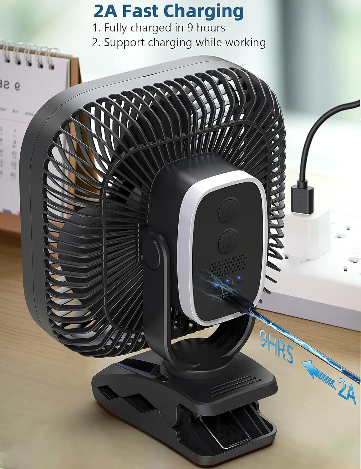 SLENPET 20000mAh Rechargeable Portable Clip on Fan, Last 78 hrs, 4 Speeds Camping Fan, Battery Operated Desk Fan with Light & Hook, 8 inch Personal Fan for Outdoor Golf Cart Stroller Camping