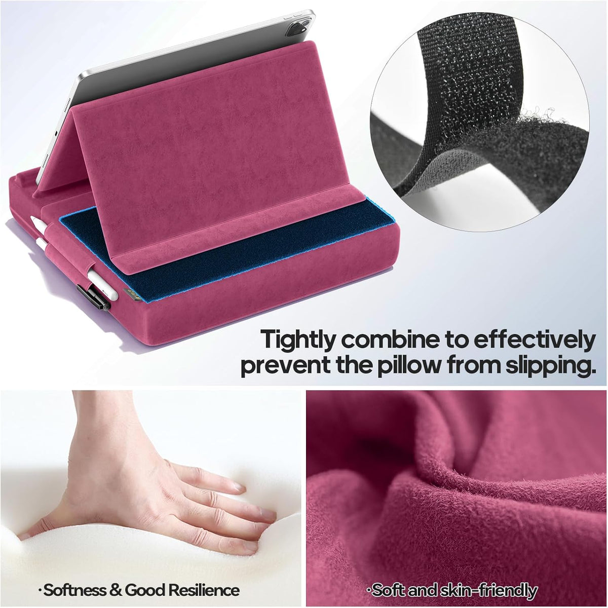 KDD Tablet Pillow Stand, Multi-Angle Viewing Ipad Holder for Lap, Bed and Desk, Foldable Soft Pad Dock with Stylus Mount Compatible with Ipad Pro 12.9, 10.5, 11, Air, Mini, Phones, Books, E-Reader