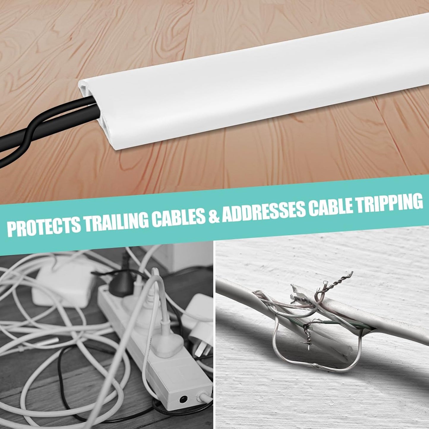 Floor Cord Cover Cavity 0.8"x0.37" Self Adhesive Cord Hider, 10FT Low Profile Cable Management, Extension Strip Protector for Wires, Prevent Cable Trips for Offices, Gyms, Exhibitions(White)