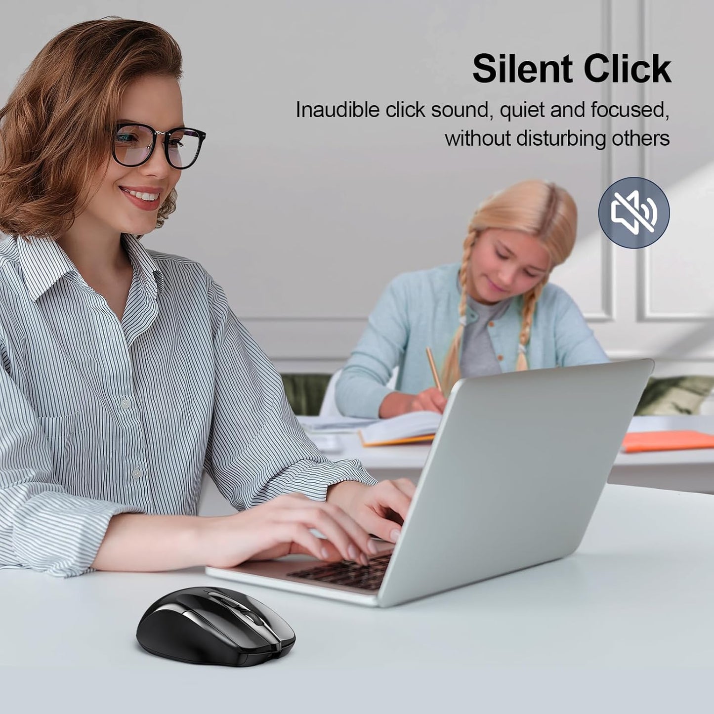 TECKNET Wireless Mouse (BT5.0/3.0 & 2.4G) Rechargeable 4800 DPI Silent USB A & Bluetooth Mouse 6 Buttons, Wide Compatibility - Black