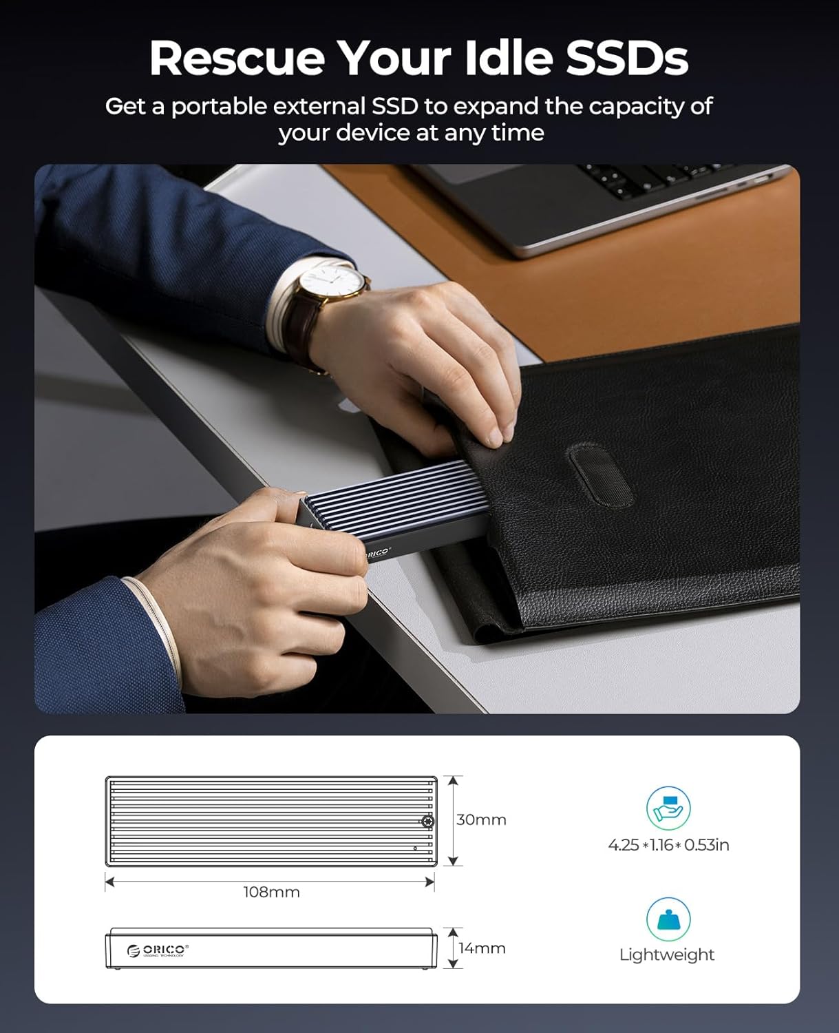 ORICO M.2 NVMe/SATA SSD Enclosure - USB 3.1 Gen 2 (10 Gbps) Support UASP for M.2 NVMe/SSD Size 2230/2242/2260/2280