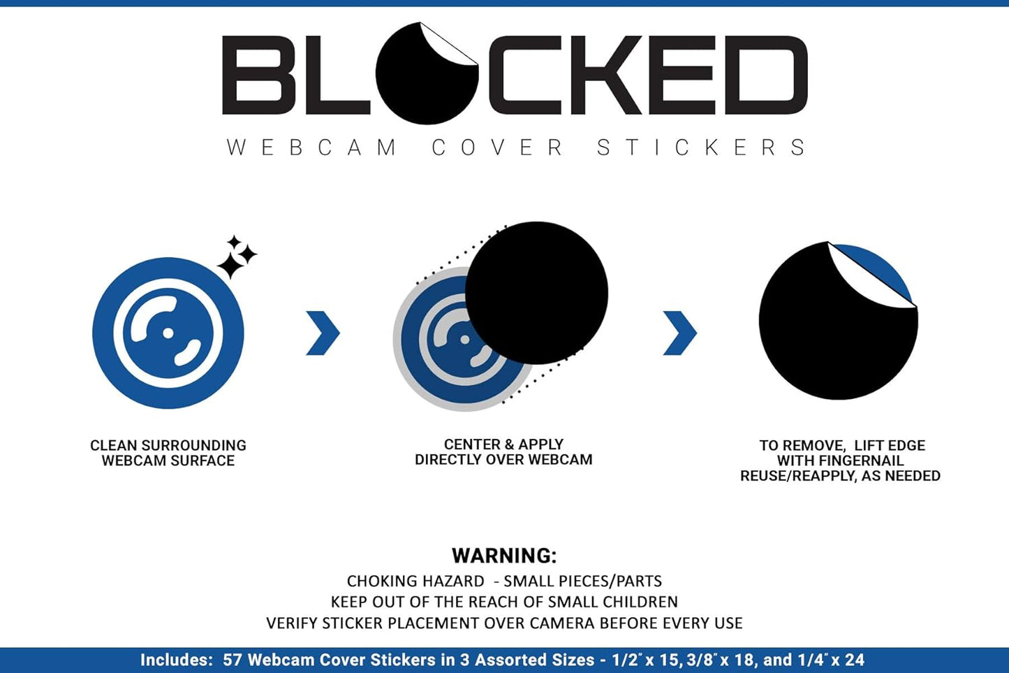 Stackable Webcam/Camera Vinyl Covers | 57 Tabbed Low-Tack Restickable Webcam Sticker | Multiple Sizes | White 57-Pack Tabbed (Ultra Glossy)
