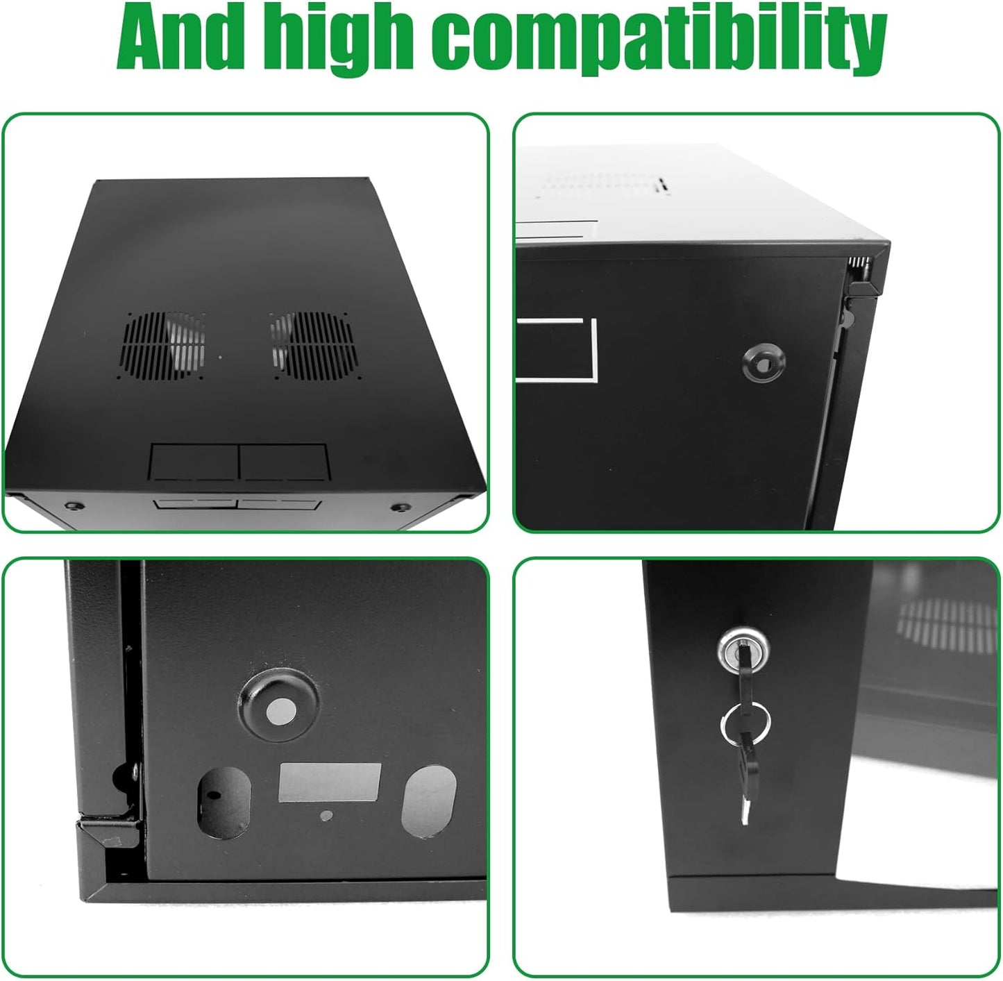 6U Server Cabinet Wall Mount Rack Enclosure with 2 Server Fans Locking Glass Door Removable Side Panels 19in Network Cabinet 13" Installation Depth for Computer/Audio Video/Data Equipment(13INCH, 6U)