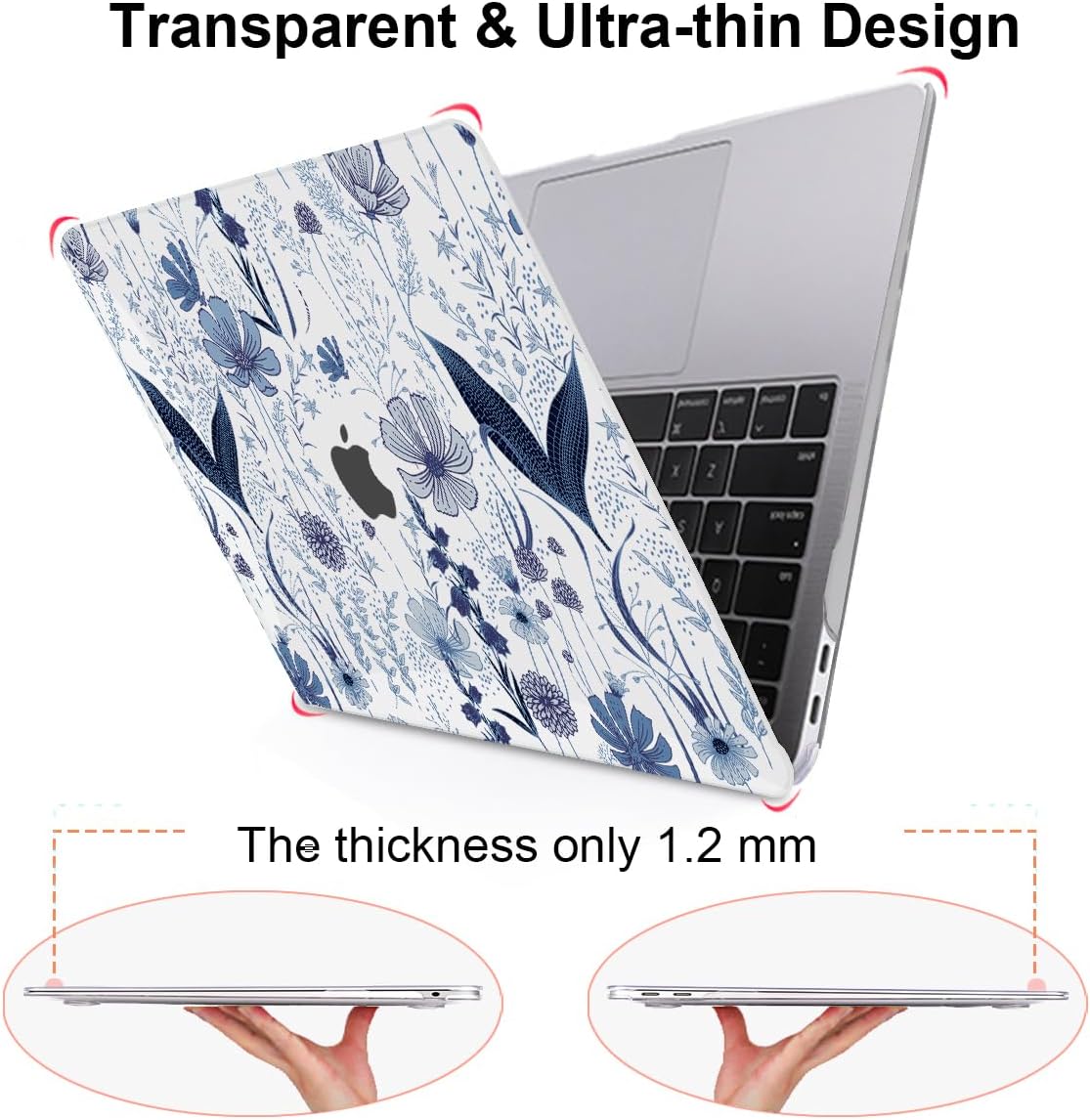 for MacBook Pro 13 Inch Case 2022 2021 2020 Release A2338 M2 M1 A2251 A2289, Plastic Hard Shell Case for MacBook Pro 13.3 inch with Touch Bar & Touch ID, Navy Blue Wild Flowers