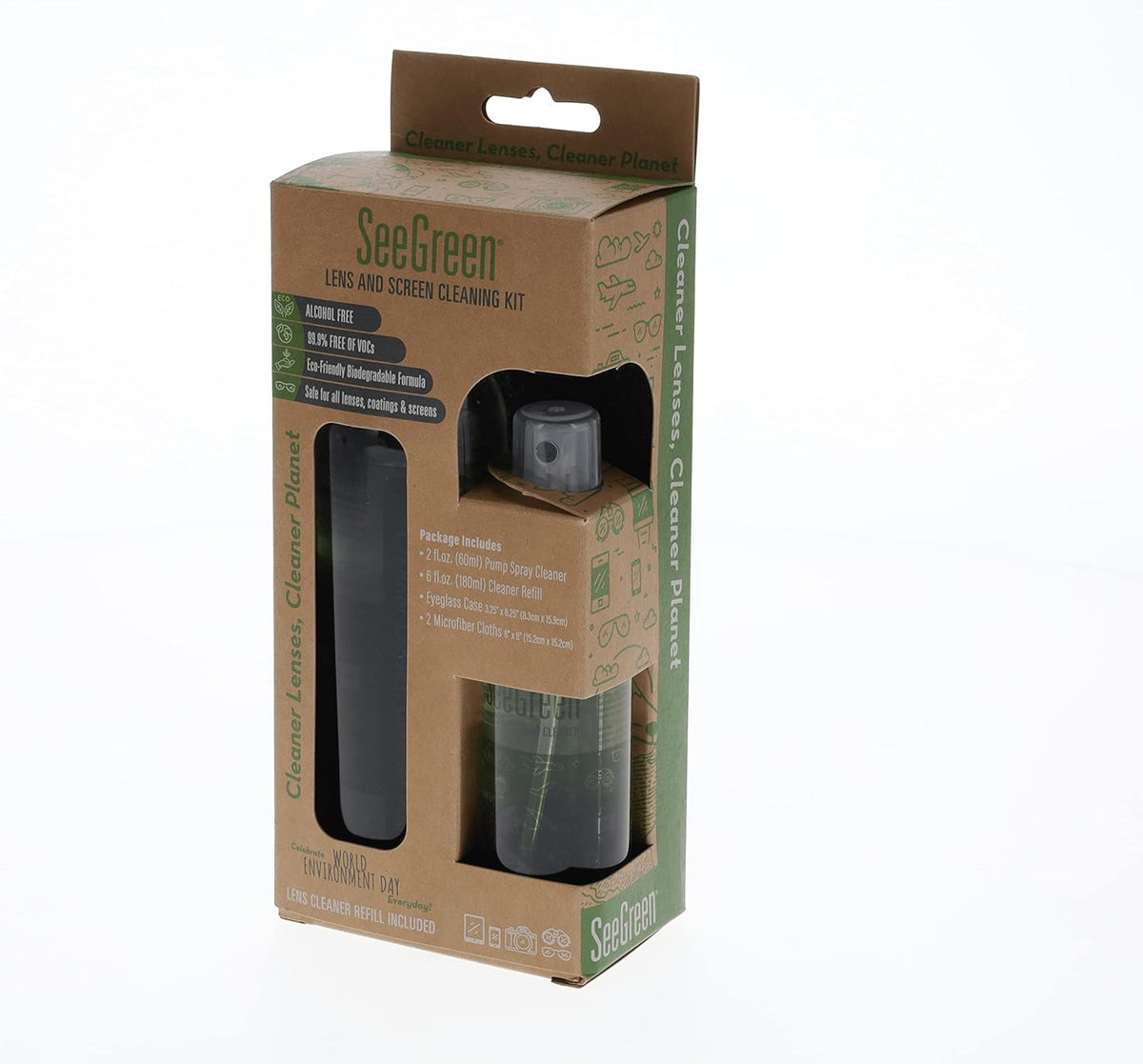 SEEGREEN Lens and Screen Cleaning KIT | Eyeglass, Sunglass and Screen Cleaner | 2oz Spray CLEANER/6oz Refill, (2) Microfiber Cleaning Cloths and (1) SLIPCASE | 8oz Care KIT