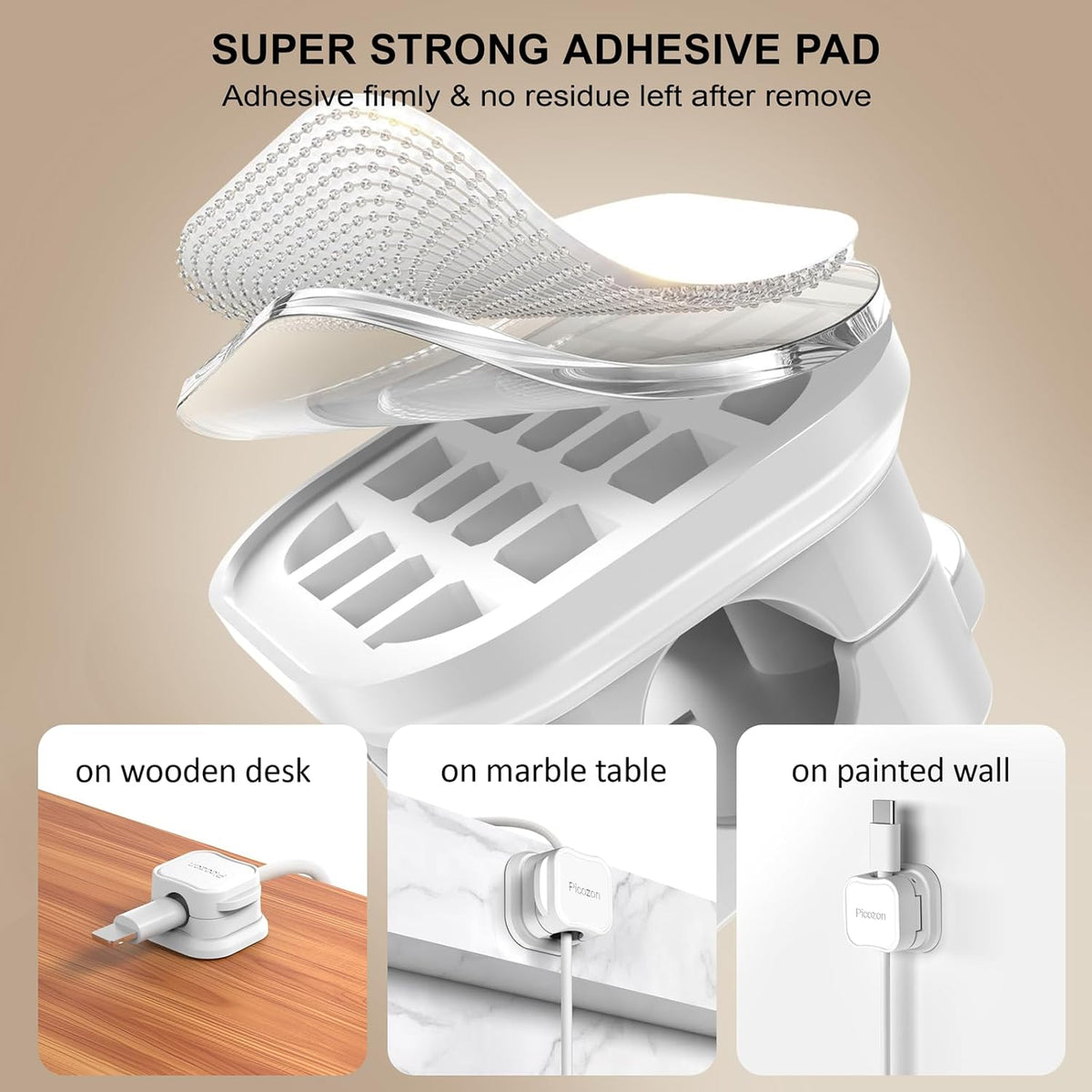 8 Pack Magnetic Cable Clip Organizer Cord Holder, Picozon Adhesive Cable Management, Wire Phone USB Charger Cable Holder, Keeper Organizer for Office Home Desktop Table - White