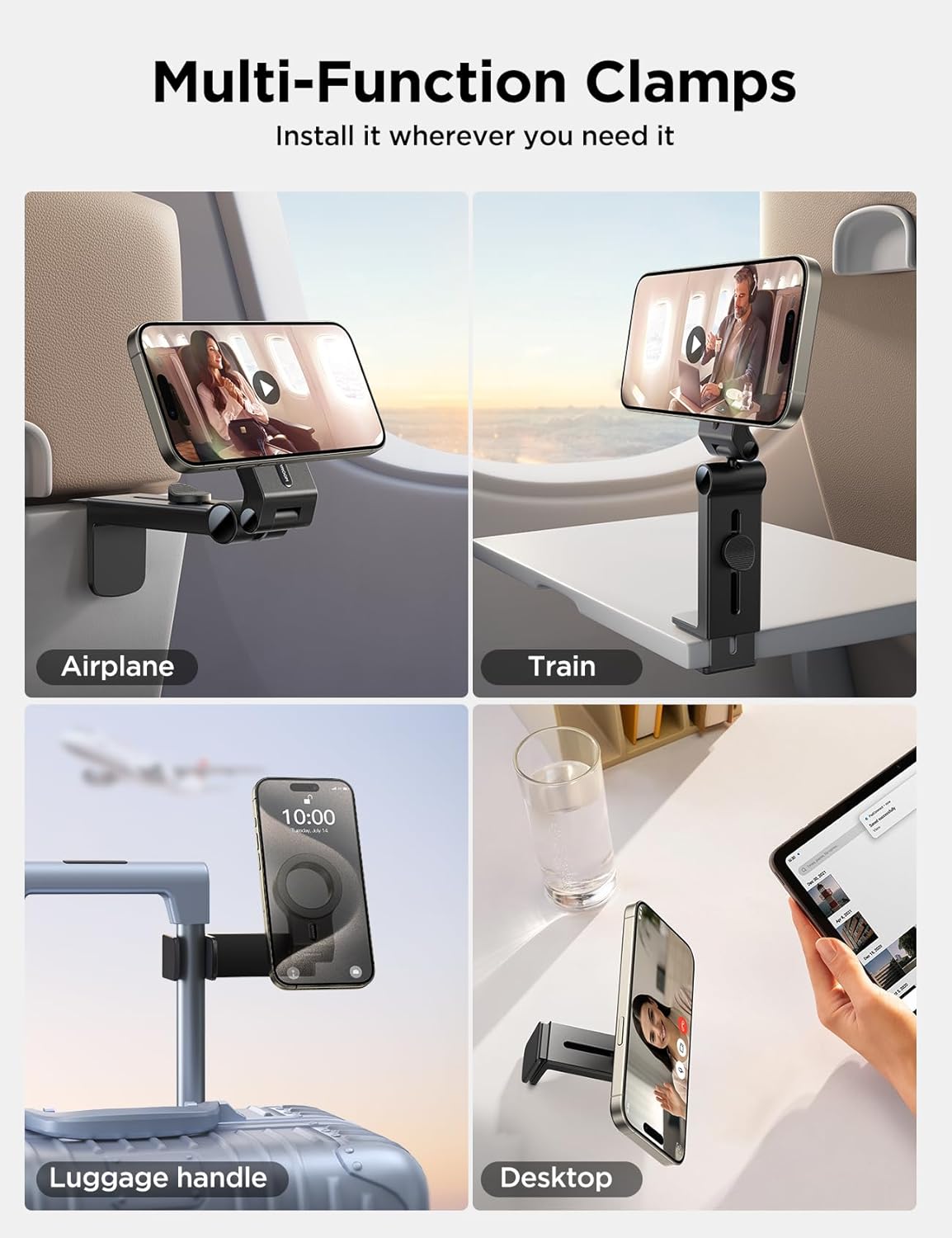 JOYROOM 2 Pack Airplane Phone Holder, Hands-Free Airplane Phone Mount, Airplane Essentials Phone Stand for iPhone 15 Pro Max 14 13 12, and Magsafe Case