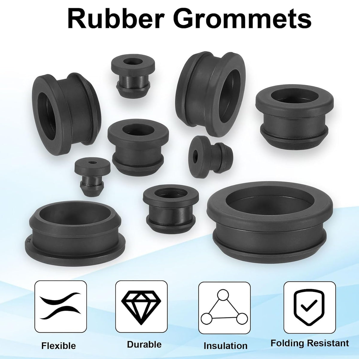 PATIKIL 6.5mm / 1/4 Inch Drill Hole,3/16 Inch ID Rubber Grommets, 15Pcs Top Hat Grommet for Wiring Eyelet Ring Gasket Automotive Firewall Cable Hole Plugs Wires Protection, Black