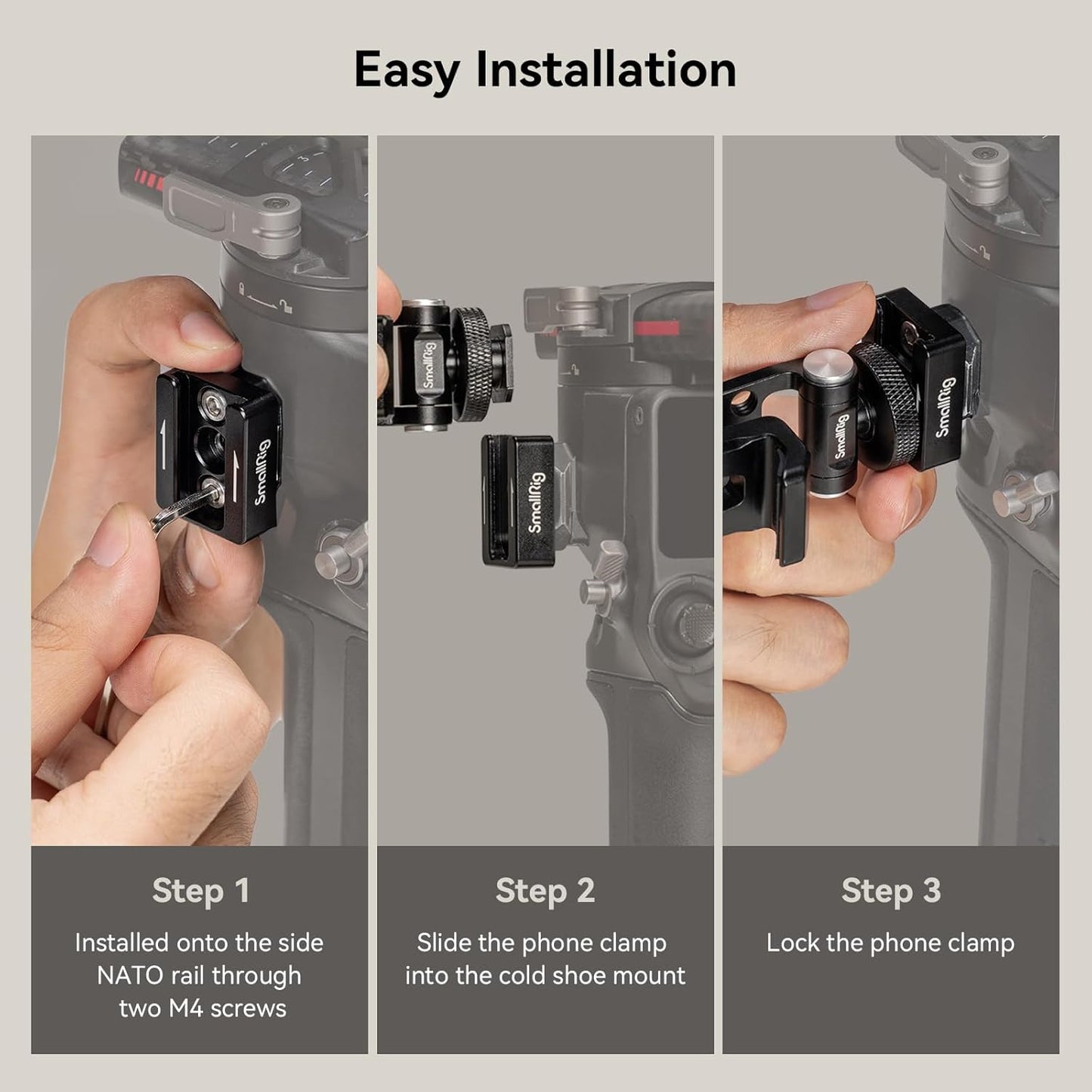 SMALLRIG Universal Phone Tripod Mount, Metal Cell Phone Mount with Cold Shoe Mount and M4 Screws for DJI RS 4 Mini/Pro, Free Adjustment Phone Mount Adapter for iPhone 17 16, for Samsung Galaxy- 4301