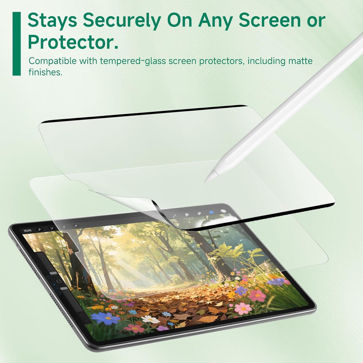 Nano-Suction Paper Feel Screen Protector for iPad Pro 12.9 Inch 6th/5th/4th/3rd Generation (2022/2021/2020/2018), Removable, Reusable, Write as Real Paper, Anti Glare, Stable, Matte Finish